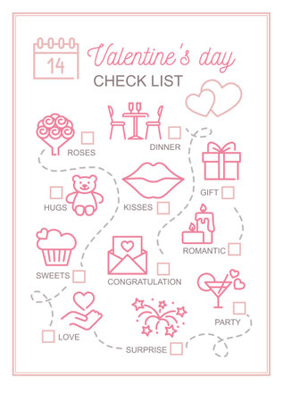 Vertical printable checklist for Valentines Day. Vector templateのイラスト素材