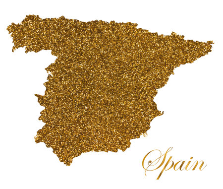 Map of Spain. Silhouette with golden glitter textureのイラスト素材