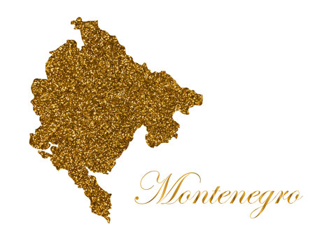Map of Montenegro. Silhouette with golden glitter textureのイラスト素材
