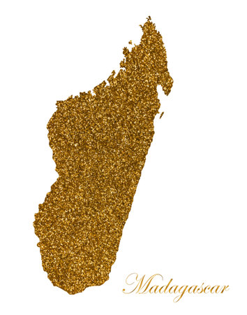 Map of Madagascar. Silhouette with golden glitter textureのイラスト素材