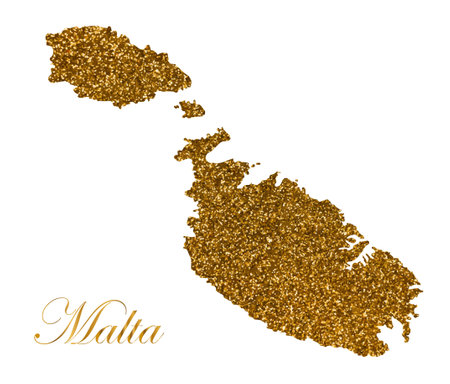 Map of of the island of Malta. Silhouette with golden glitter textureのイラスト素材