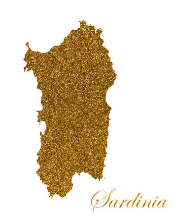 Map of the island of Sardinia. Silhouette with golden glitter textureのイラスト素材