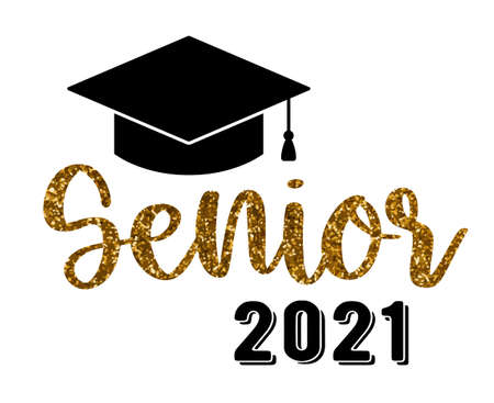 Senior 2021. Graduation congratulations at school, university or college. Trendy calligraphy inscriptionのイラスト素材