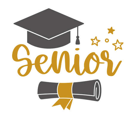 Senior 2021. Graduation congratulations at school, university or college. Trendy calligraphy inscriptionのイラスト素材
