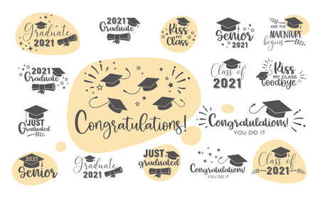 Graduation congratulations at school, university or college . Trendy calligraphy inscriptionsのイラスト素材