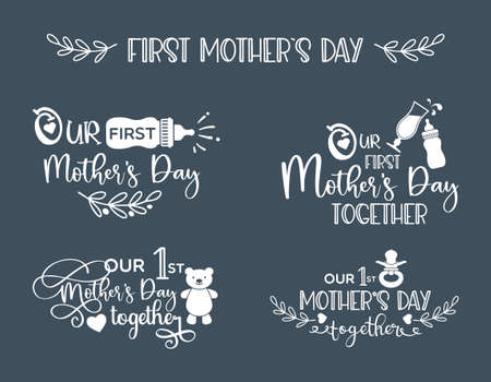 Our first Mothers Day together- lettering set with illustrationsのイラスト素材