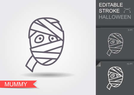 Scary mummy face. Line icon with editable stroke with shadowのイラスト素材