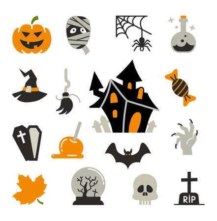 Flat icons with traditional Halloween symbols. Vector iconsのイラスト素材