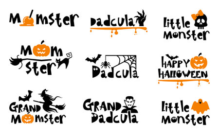 Halloween typography logo design with quotes - Momster Dadcula and little monsterのイラスト素材