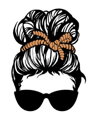 Messy bun, Girl with messy bun and sunglasses, knot of ropeのイラスト素材
