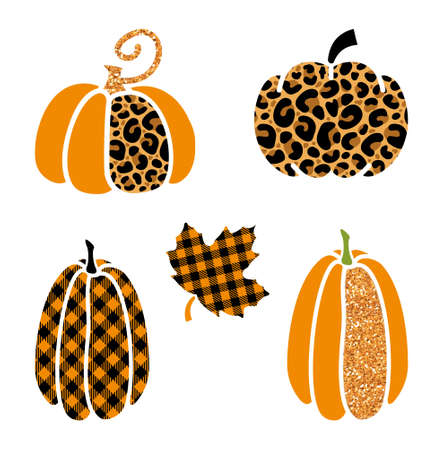 Stylized pumpkins with a trendy glamorous printのイラスト素材