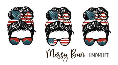 Messy bun, Girl with patriotic messy bun and glasses, American Flag bandanaのイラスト素材