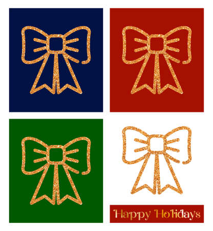 Christmas decor with golden glitter texture. Bow - greeting card template and vector design elementのイラスト素材