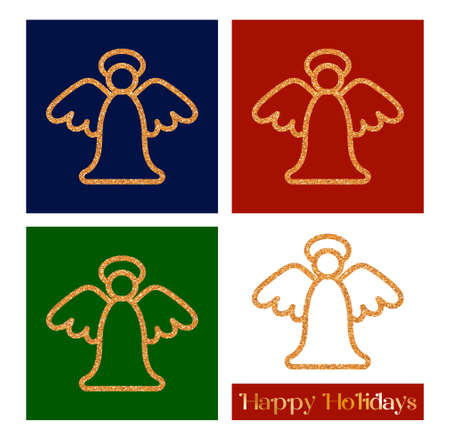 Christmas decor with golden glitter texture. Angel - greeting card template and vector design elementのイラスト素材