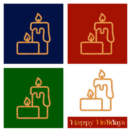 Christmas decor with golden glitter texture. Candles - greeting card template and vector design elementのイラスト素材