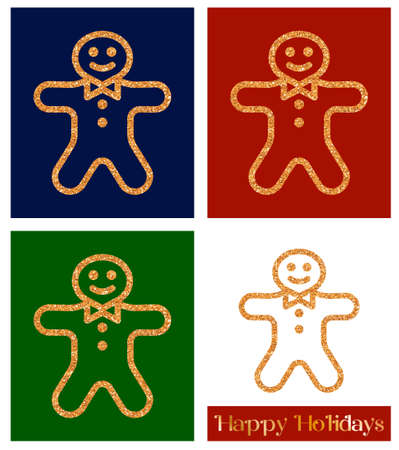 Christmas decor with golden glitter texture. Gingerbread - greeting card template and vector design elementのイラスト素材