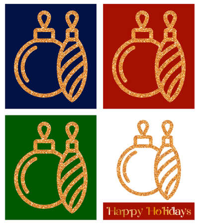Christmas decor with golden glitter texture. Christmas ball - greeting card template and vector design elementの写真素材