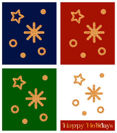 Christmas decor with golden glitter texture. Christmas Stars and snowflakesのイラスト素材