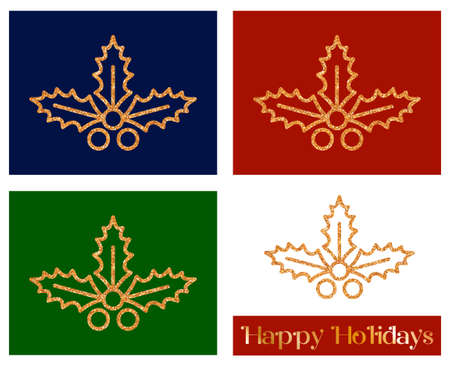 Christmas decor with golden glitter texture. Christmas Holly berry - greeting card template and vector design elementのイラスト素材