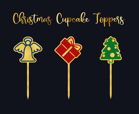 Cake or cupcake toppers. Vector template with Holiday sign silhouette.のイラスト素材