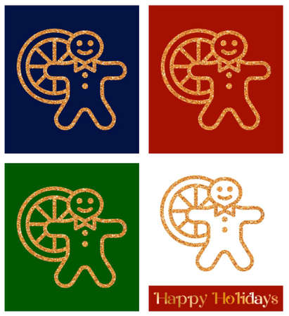 Christmas decor with golden glitter texture. Christmas gingerbread - greeting card template and vector design elementのイラスト素材