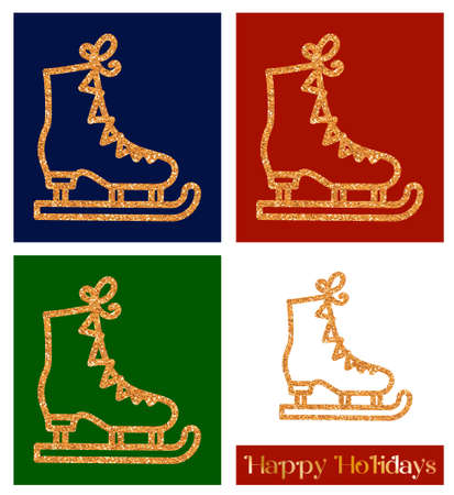 Christmas decor with golden glitter texture. Ice figure skates - greeting card template and vector design elementのイラスト素材