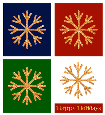 Christmas decor with golden glitter texture. Snowflake - greeting card template and design element. Vector Illustrationのイラスト素材