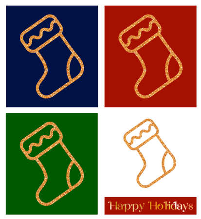Christmas decor with golden glitter texture. Christmas sock - greeting card template and vector design elementのイラスト素材