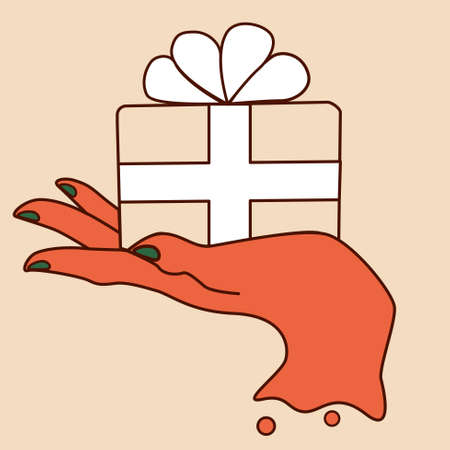 simple vector colorful new year hand with gift on the holidayのイラスト素材