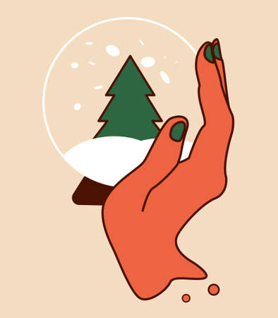 simple vector colorful new year hand with snowball on the holidayのイラスト素材