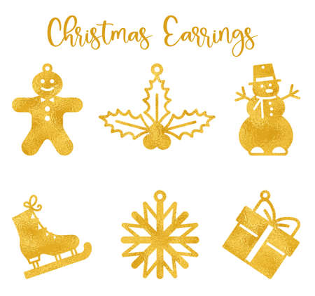Templates of Christmas earrings made of golden foilのイラスト素材