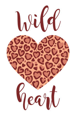 Leopard print heart with the inscription wild heartのイラスト素材