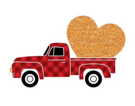 Vector illustration of a vintage truck carrying valentine heartのイラスト素材