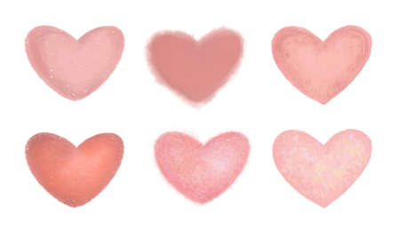 Hand drawn stylized hearts. Pink hearts with different texturesのイラスト素材