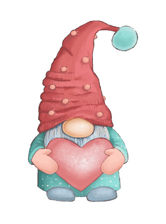 Cute cartoon valentine gnome holding the heartのイラスト素材