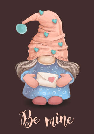 Cute cartoon valentine gnome girl holding a love letterのイラスト素材
