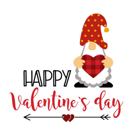 Happy Valentines Day. Postcard template with a gnome holdting heartのイラスト素材