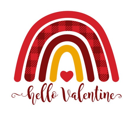 Boho Happy Valentines day concept, boho rainbow with inscription HELLO VALENTINEのイラスト素材