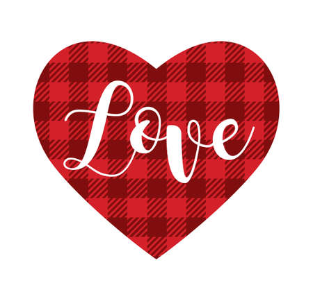 Heart shape with red buffalo plaid pattern. Love symbol with gingham checkered print.のイラスト素材