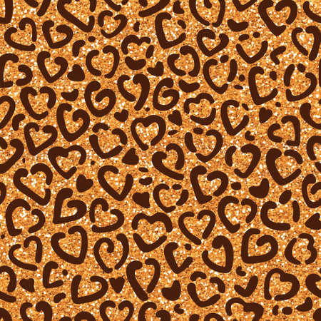 Seamless Leopard Pattern, Heart Shaped Figures, Vector Design Backgroundの写真素材