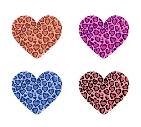 Leopard print heart. A set of vector illustrationsのイラスト素材