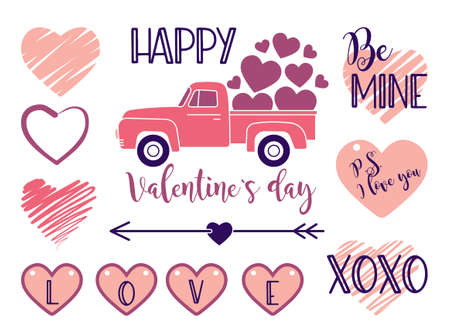A set of decorative elements for Valentines Day. Vector Illustrationsのイラスト素材