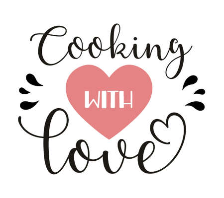 Template for Kitchen poster or apron print. Cooking with loveのイラスト素材