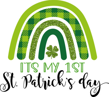 St. Patrick's day rainbow. Cute boho rainbow with shamrock. My first Saint Patricks day template for banner, poster, greeting card, flyer, postcard, sticker, clothes, etc.のイラスト素材