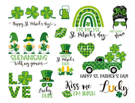 A set of decorative elements for St Patricks day. Vector Illustrationsのイラスト素材