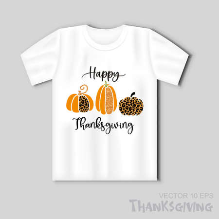 Stylized pumpkins with a trendy glamorous print and an inscription Happy Thanksgivingのイラスト素材