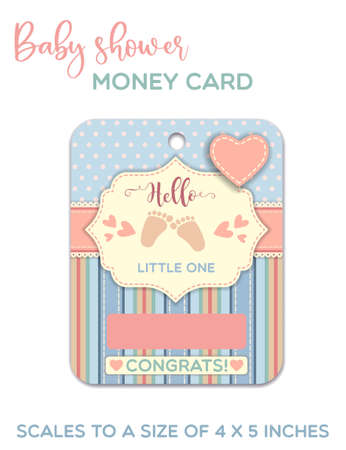 Hello little one - Baby shower greeting card. Baby gift card, money card template. Vector illustration.のイラスト素材