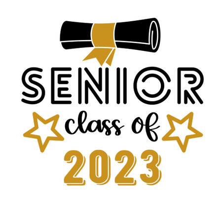 Senior class of 2023. Trendy calligraphy inscription with scrollのイラスト素材