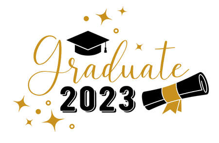 2023 Graduate . Trendy calligraphy inscription with black hatのイラスト素材