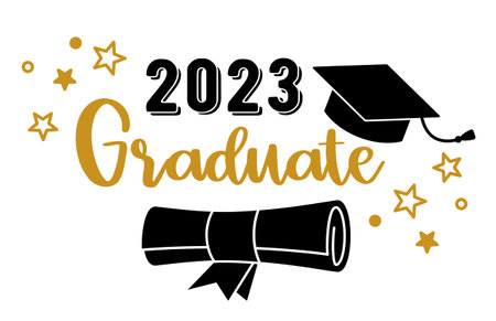 2023 Graduate . Trendy calligraphy inscription with black hatのイラスト素材